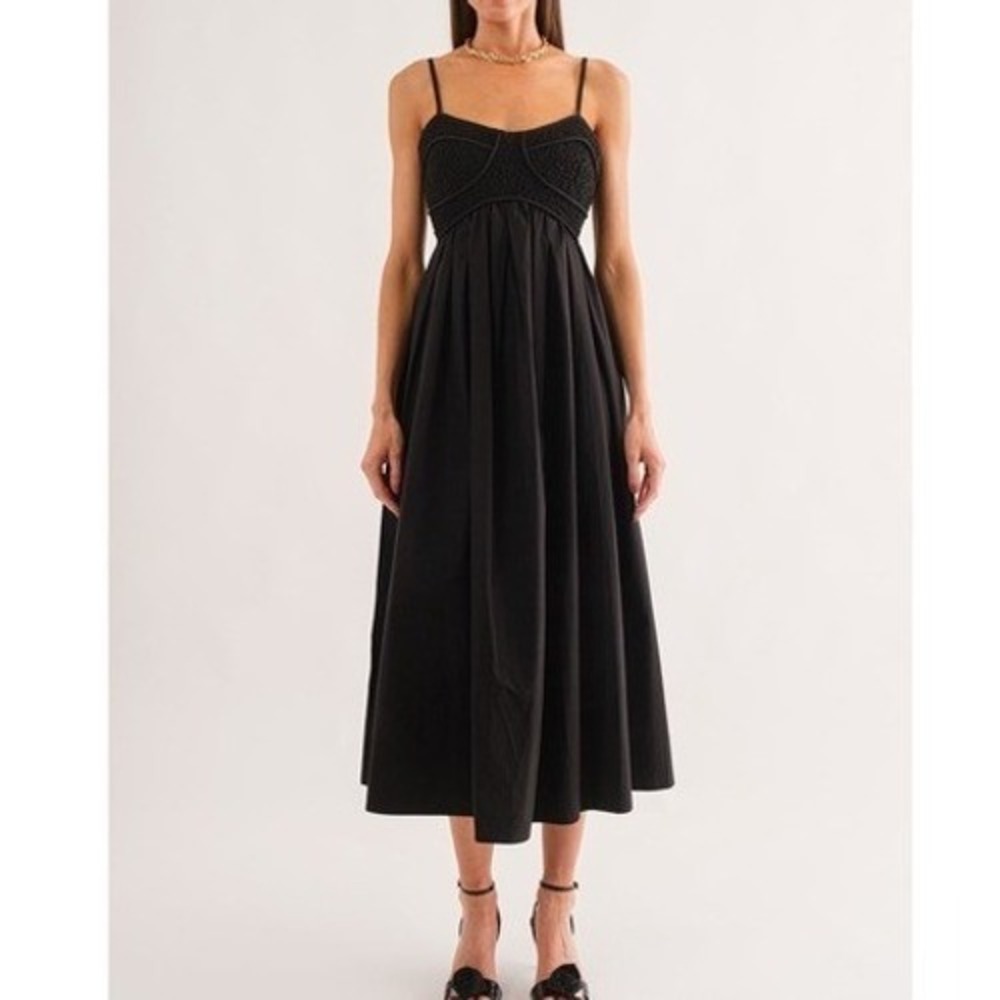 Sofie the Label‎ Black Cotton Smocked Bustier Midi Dress Empire Waist Small